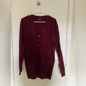 Luxurious Burgundy Cable Knit Cardigan